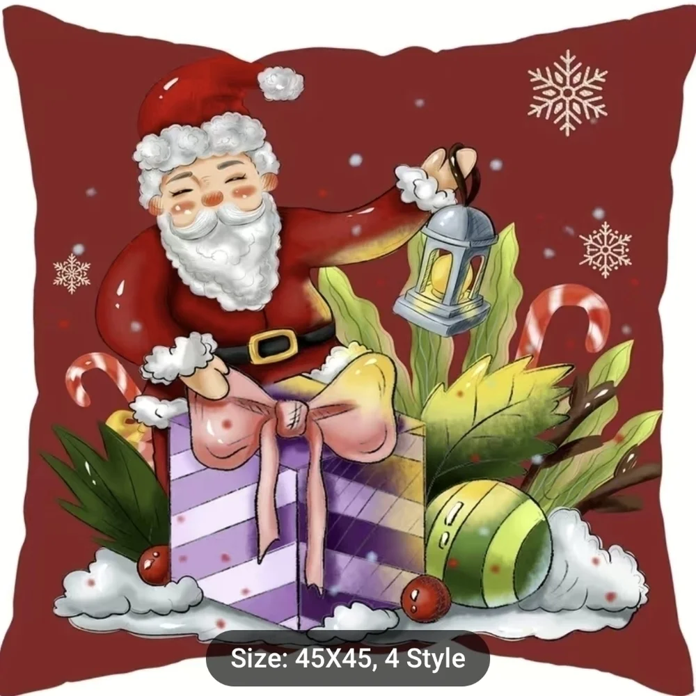 New 1pc, Christmas Square Cushion Cover, Santa Reindeer Gift  18